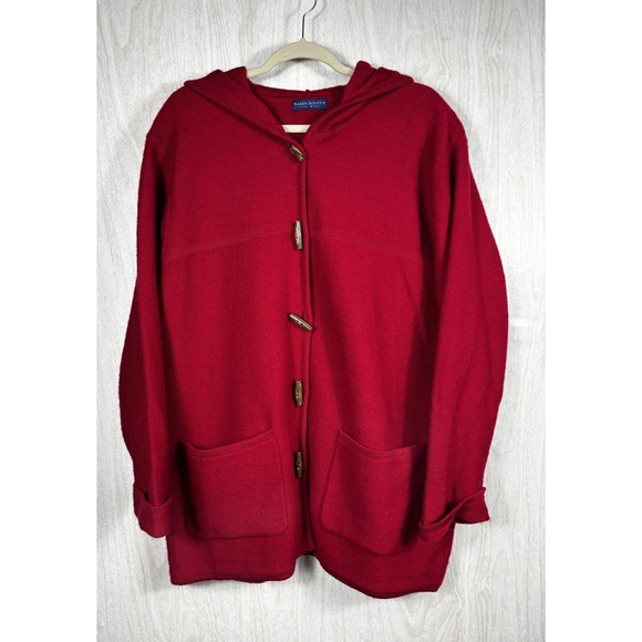 Karen Scott 1X Red Wool Hooded Cardigan Coat Toggle Buttons Pockets Warm Winter - Picture 1 of 7